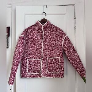 Quilted Red and White Floral Jacket. Small